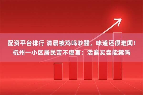 配资平台排行 清晨被鸡鸣吵醒，味道还很难闻！杭州一小区居民苦不堪言：活禽买卖能禁吗